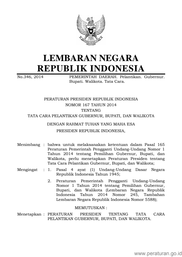 Peraturan Presiden Nomor 167 Tahun 2014