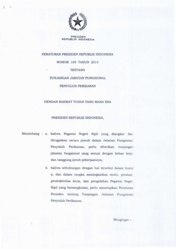Peraturan Presiden Nomor 169 Tahun 2014