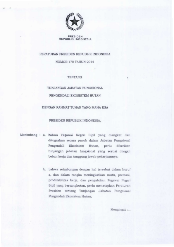Peraturan Presiden Nomor 170 Tahun 2014