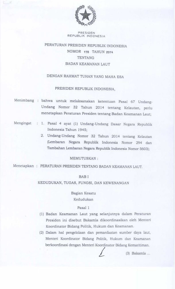 Peraturan Presiden Nomor 178 Tahun 2014