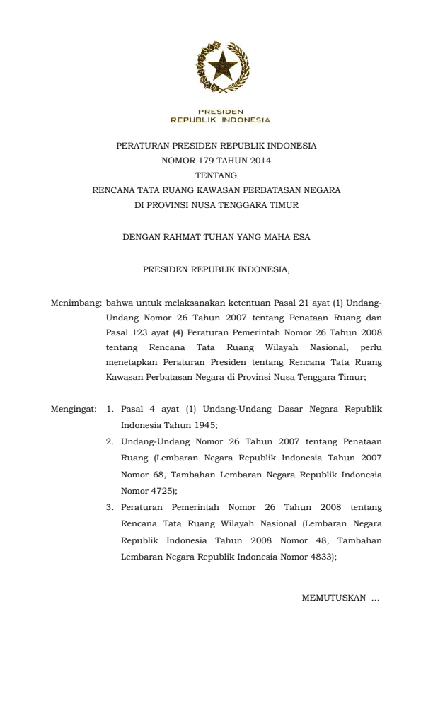 Peraturan Presiden Nomor 179 Tahun 2014