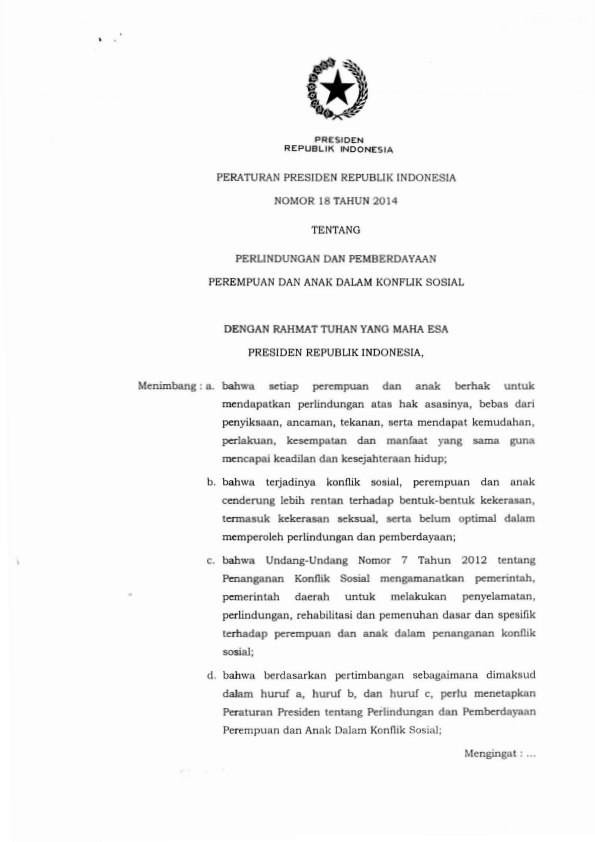 Peraturan Presiden Nomor 18 Tahun 2014