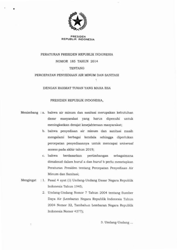 Peraturan Presiden Nomor 185 Tahun 2014
