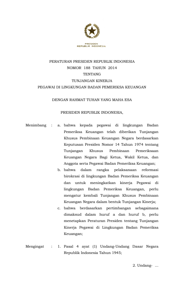 Peraturan Presiden Nomor 188 Tahun 2014