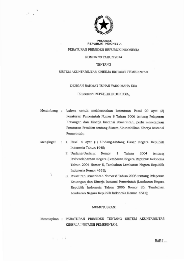 Peraturan Presiden Nomor 29 Tahun 2014