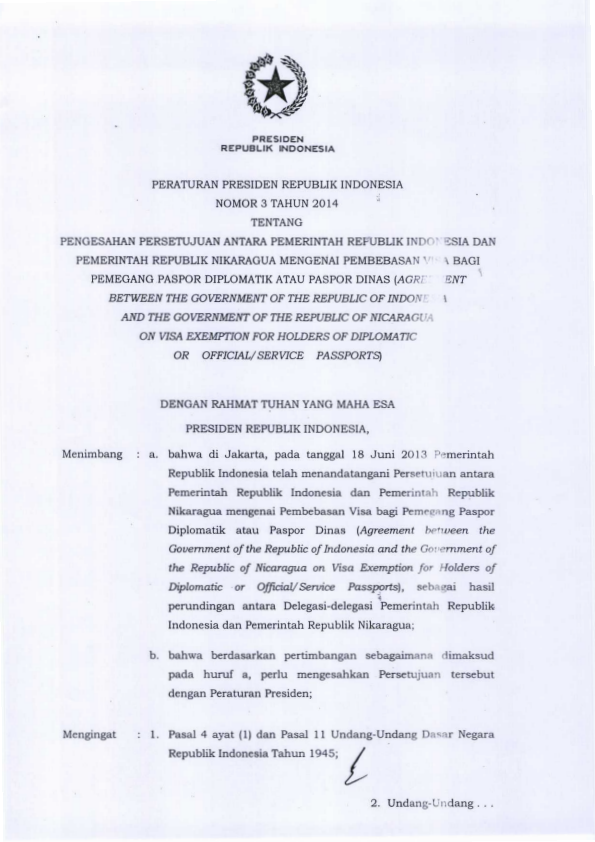 Peraturan Presiden Nomor 3 Tahun 2014