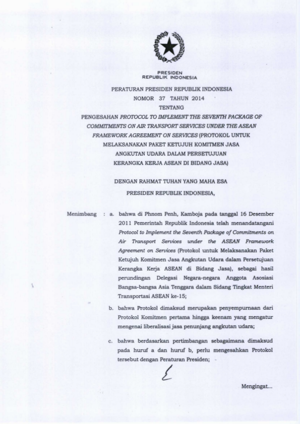 Peraturan Presiden Nomor 37 Tahun 2014