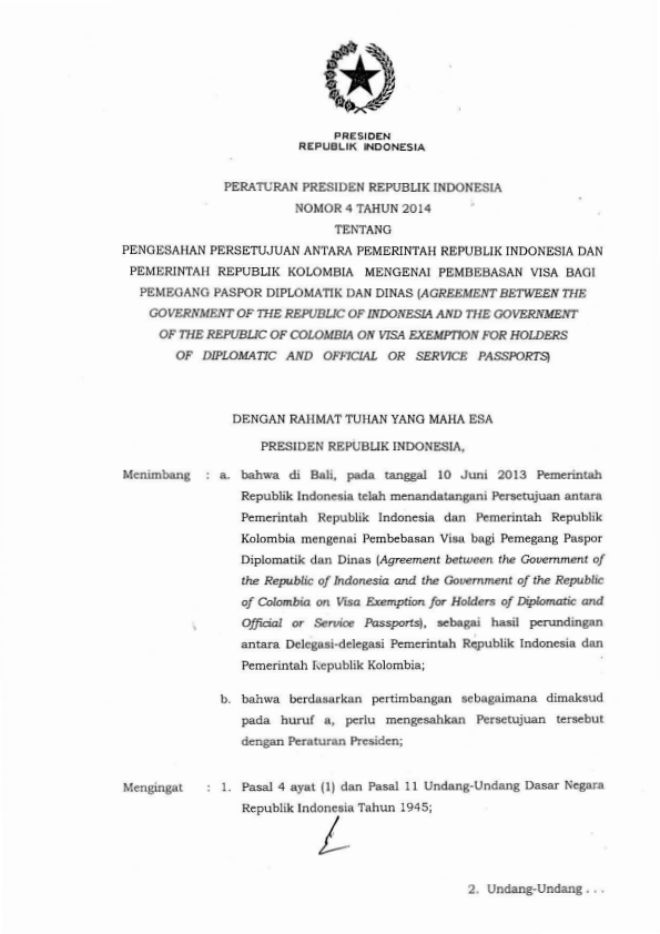 Peraturan Presiden Nomor 4 Tahun 2014
