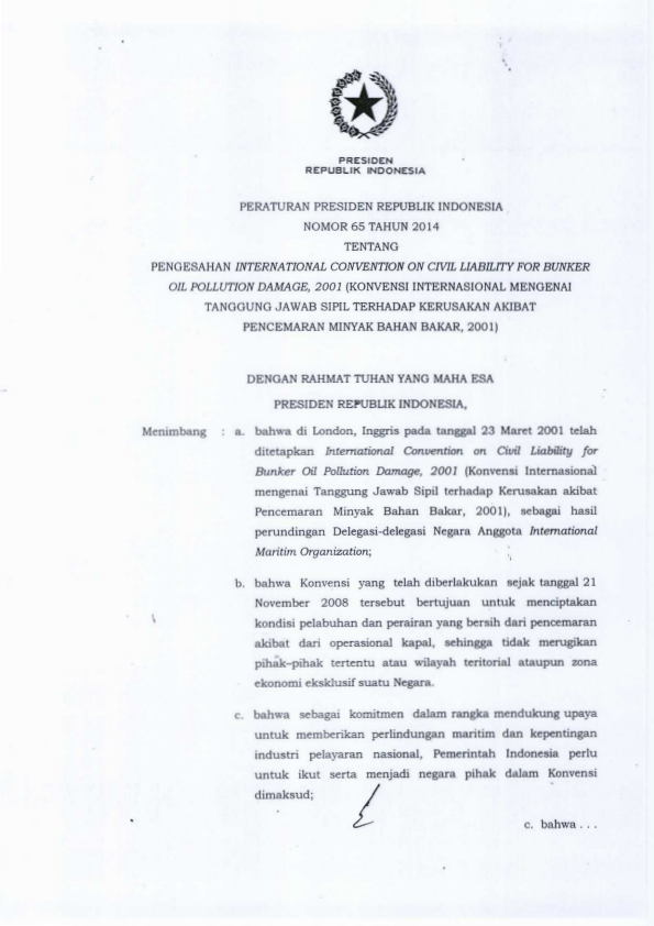 Peraturan Presiden Nomor 65 Tahun 2014