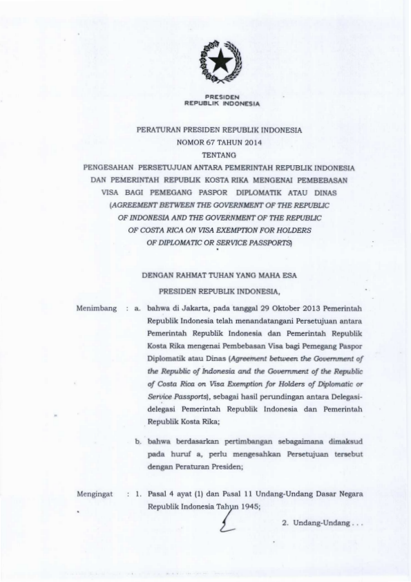 Peraturan Presiden Nomor 67 Tahun 2014
