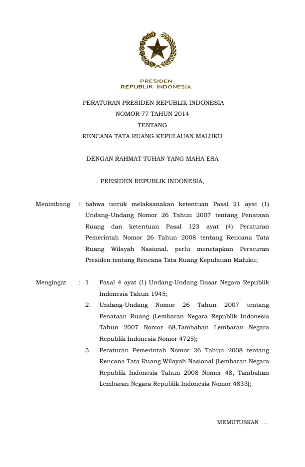 Peraturan Presiden Nomor 77 Tahun 2014