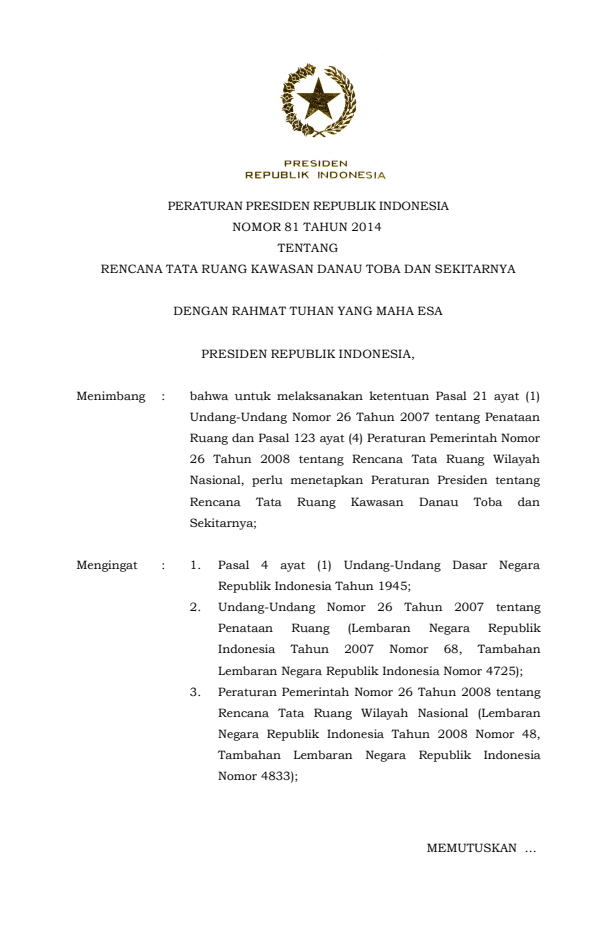 Peraturan Presiden Nomor 81 Tahun 2014
