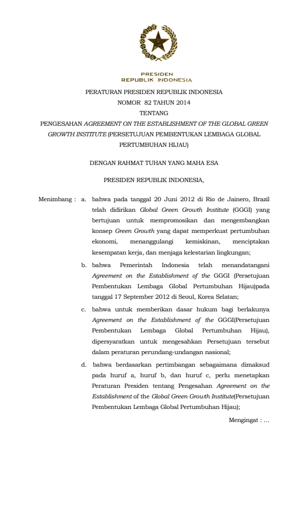 Peraturan Presiden Nomor 84 Tahun 2014