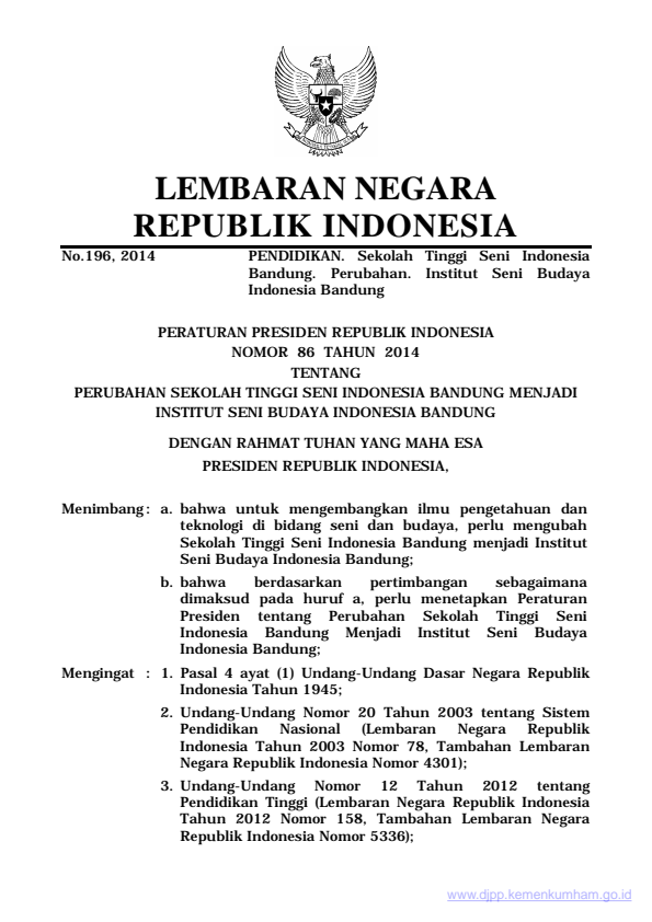 Peraturan Presiden Nomor 86 Tahun 2014