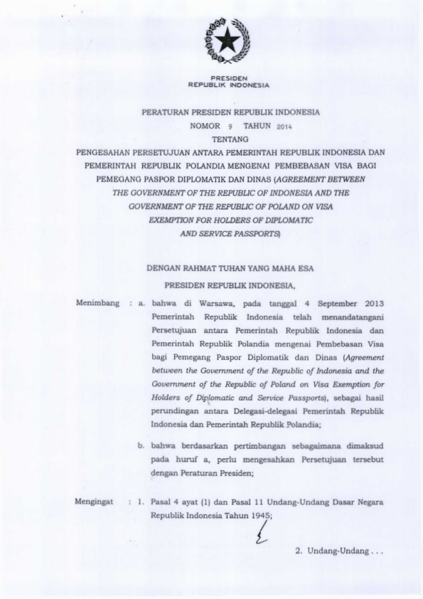 Peraturan Presiden Nomor 9 Tahun 2014