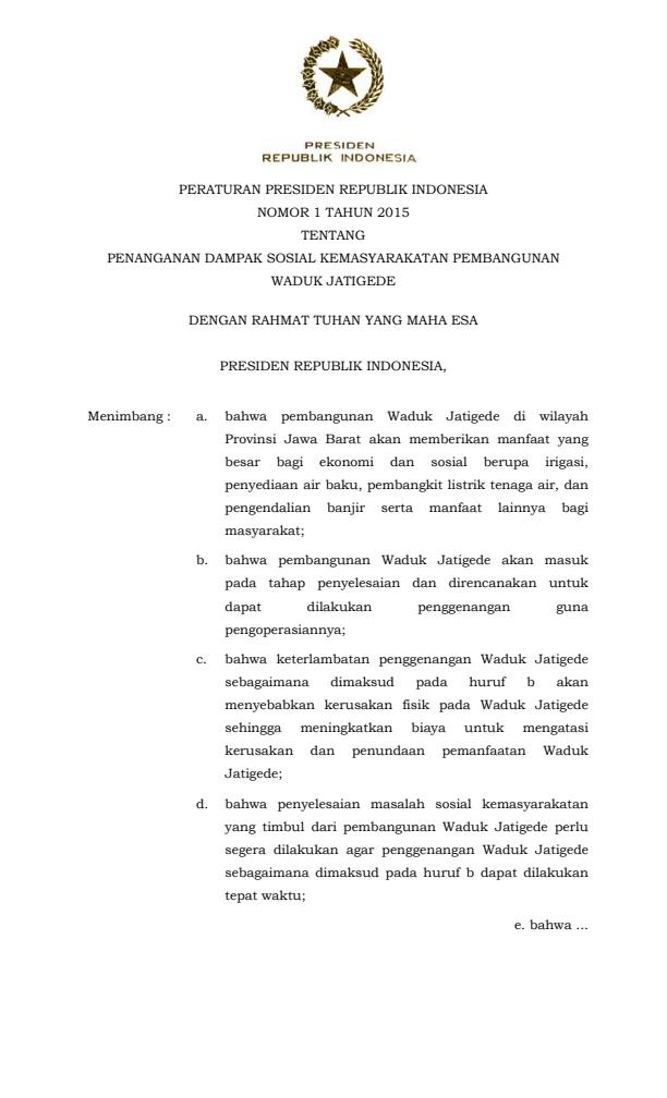 Peraturan Presiden Nomor 1 Tahun 2015