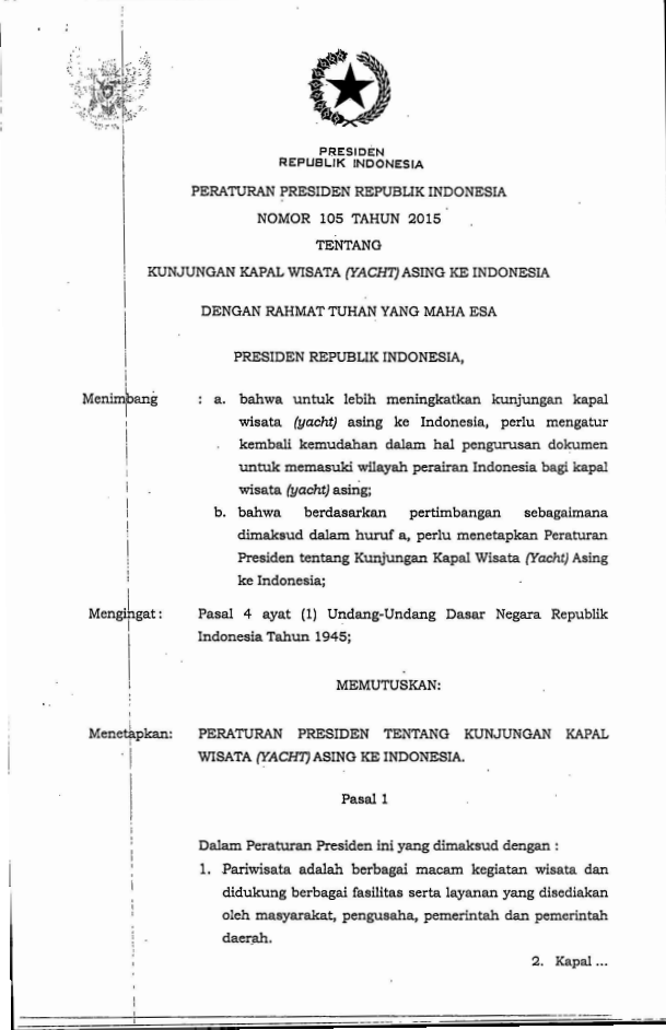 Peraturan Presiden Nomor 105 Tahun 2015