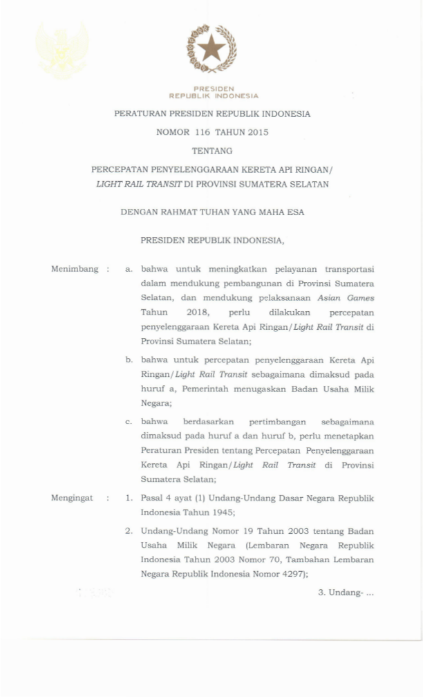 Peraturan Presiden Nomor 116 Tahun 2015