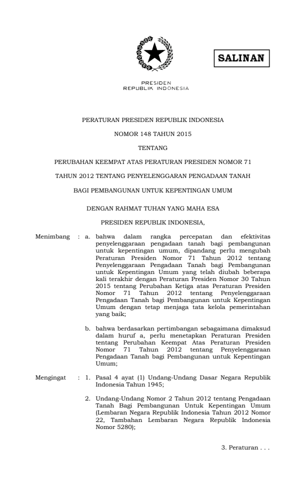 Peraturan Presiden Nomor 148 Tahun 2015