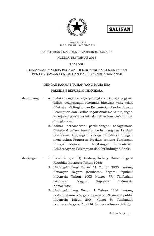 Peraturan Presiden Nomor 153 Tahun 2015