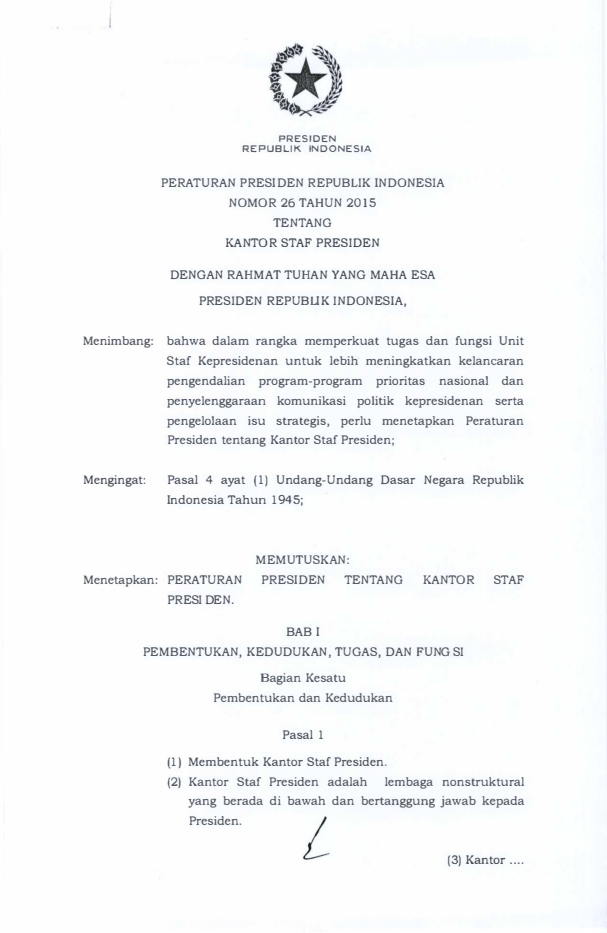 Peraturan Presiden Nomor 26 Tahun 2015