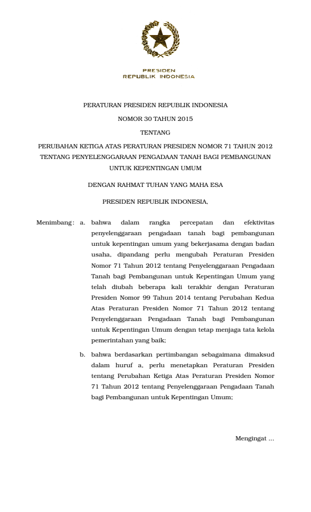 Peraturan Presiden Nomor 30 Tahun 2015