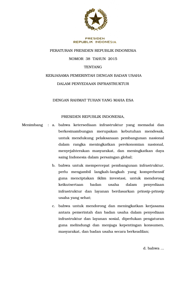Peraturan Presiden Nomor 38 Tahun 2015
