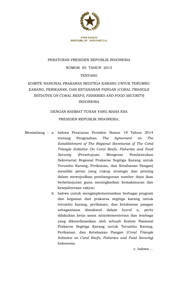 Peraturan Presiden Nomor 85 Tahun 2015