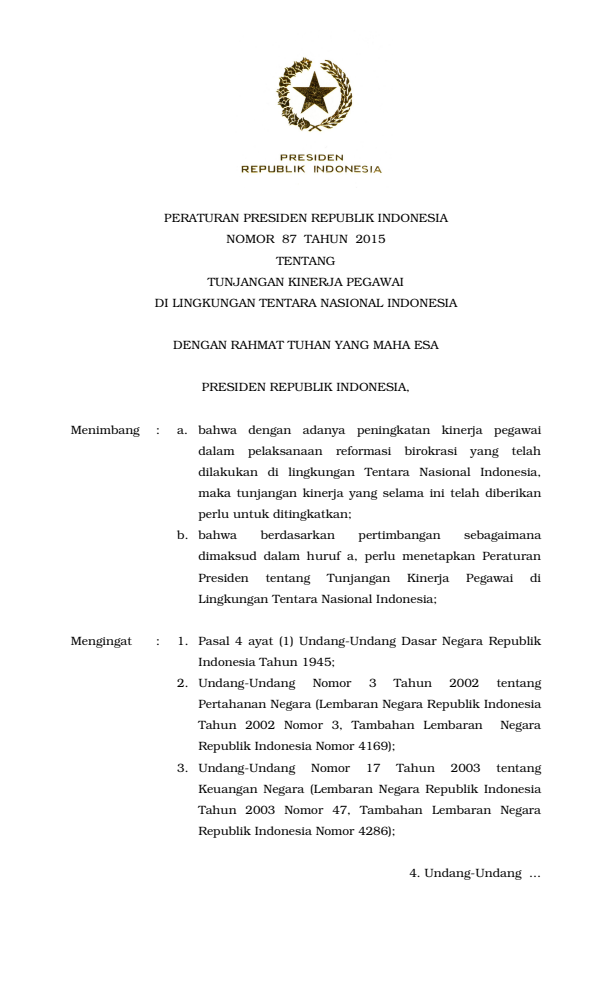 Peraturan Presiden Nomor 87 Tahun 2015