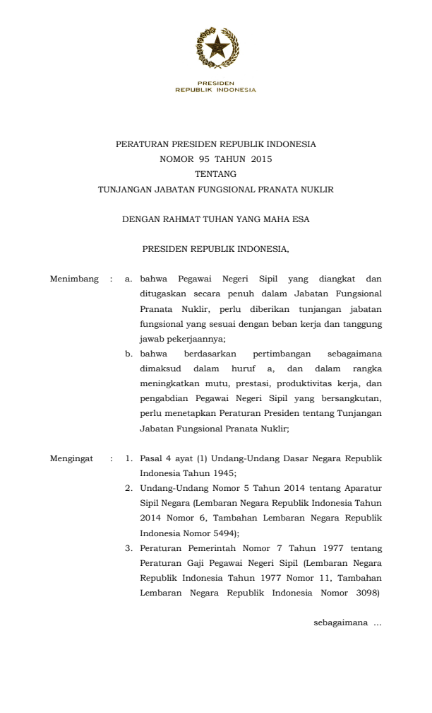 Peraturan Presiden Nomor 95 Tahun 2015