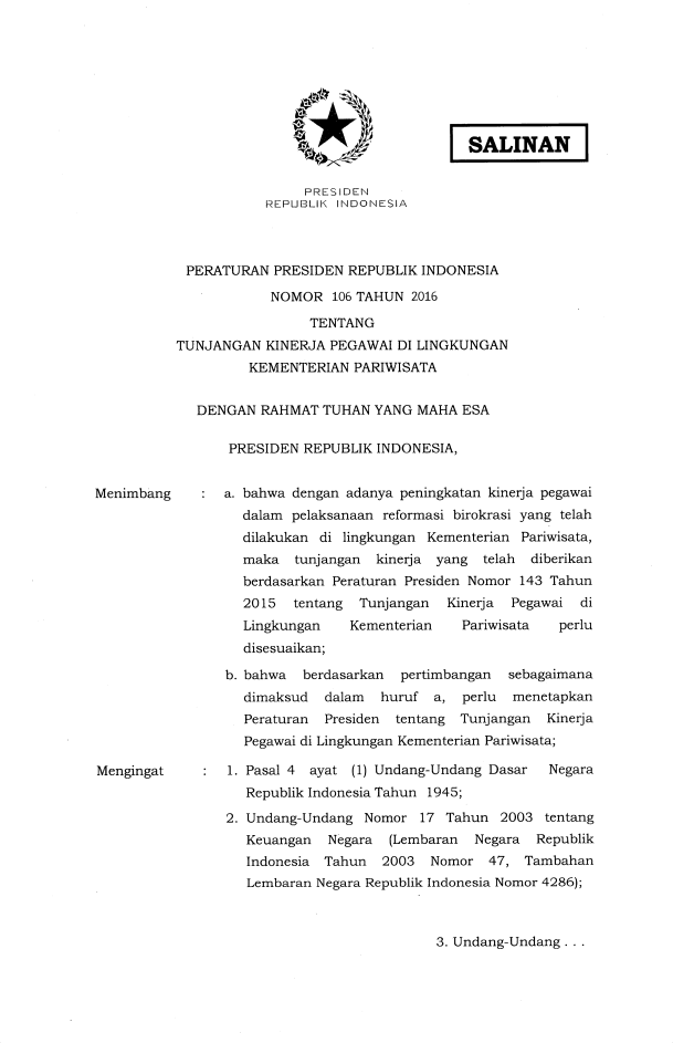 Peraturan Presiden Nomor 106 Tahun 2016