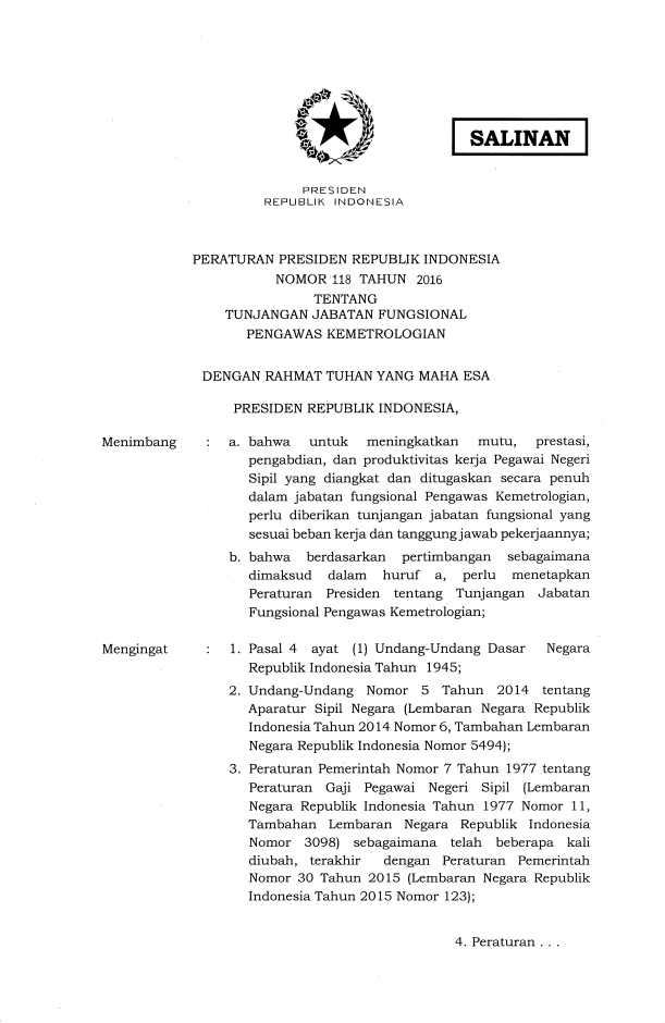 Peraturan Presiden Nomor 118 Tahun 2016