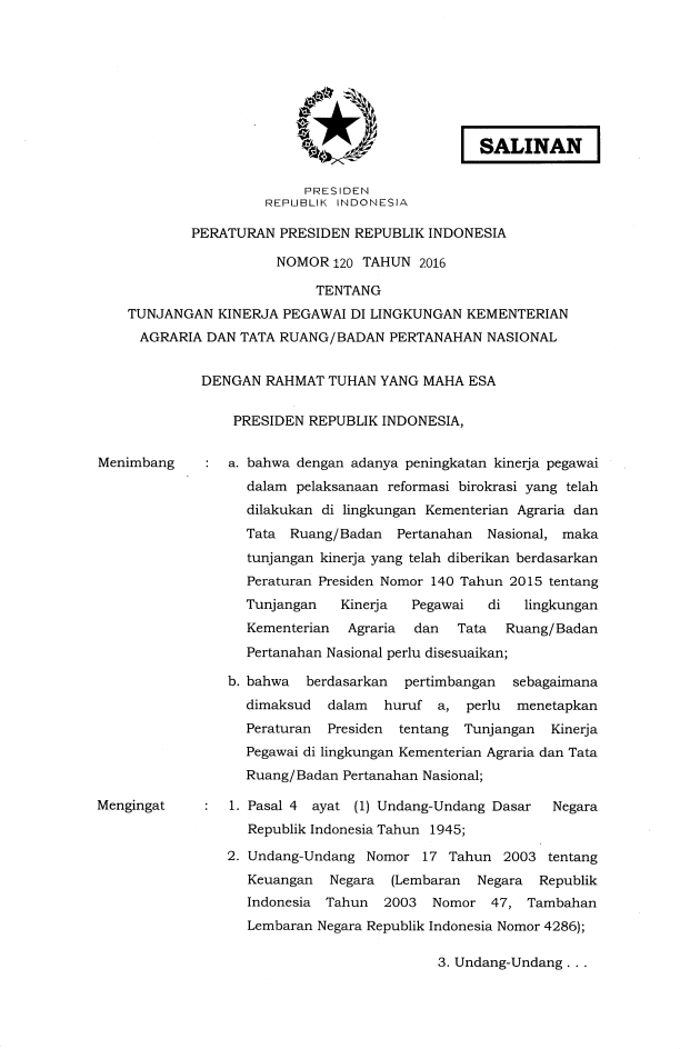 Peraturan Presiden Nomor 120 Tahun 2016