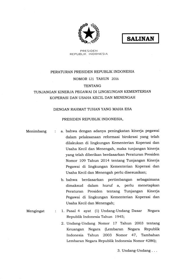 Peraturan Presiden Nomor 121 Tahun 2016