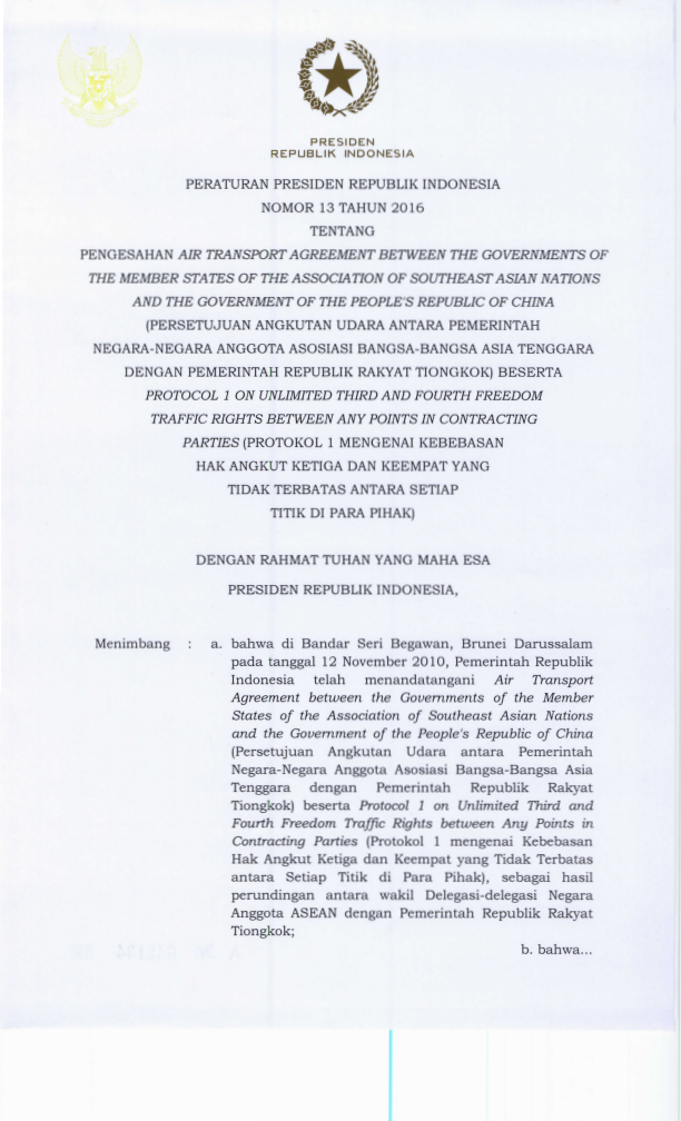 Peraturan Presiden Nomor 13 Tahun 2016