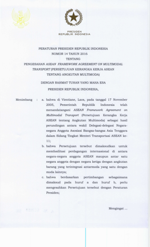 Peraturan Presiden Nomor 14 Tahun 2016