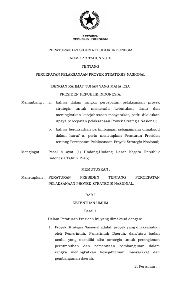 Peraturan Presiden Nomor 3 Tahun 2016