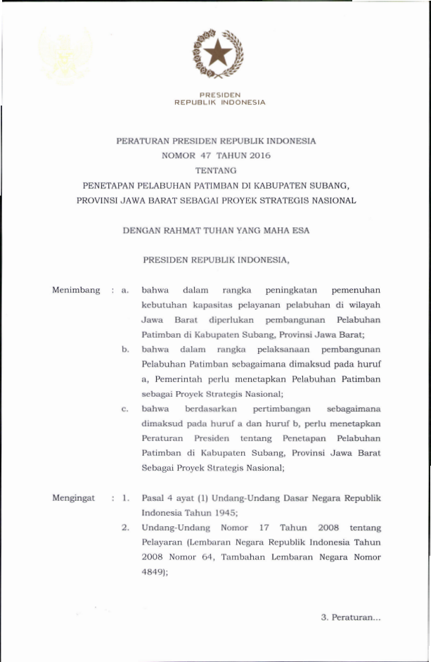 Peraturan Presiden Nomor 47 Tahun 2016