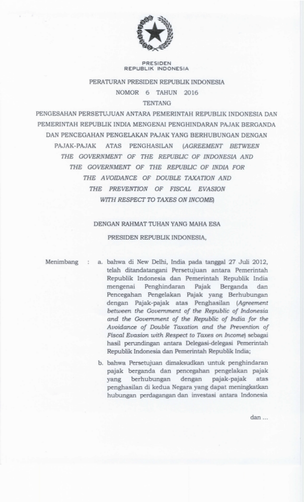 Peraturan Presiden Nomor 6 Tahun 2016