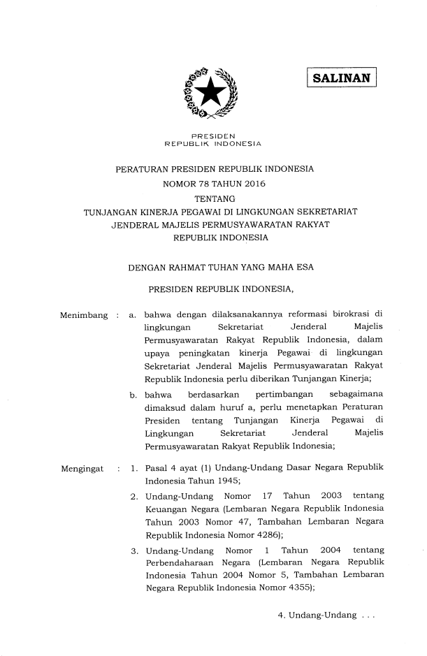 Peraturan Presiden Nomor 78 Tahun 2016