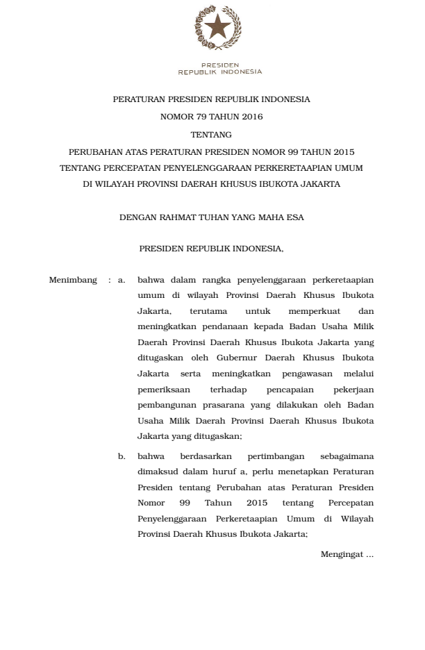 Peraturan Presiden Nomor 79 Tahun 2016