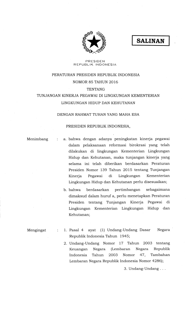 Peraturan Presiden Nomor 85 Tahun 2016