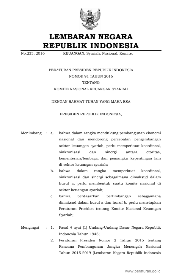Peraturan Presiden Nomor 91 Tahun 2016