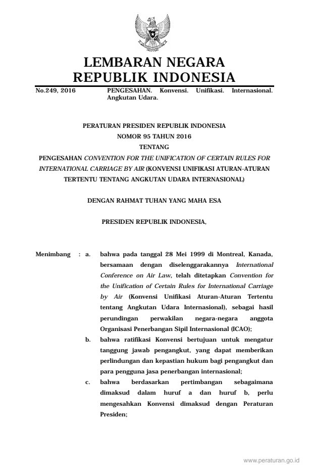 Peraturan Presiden Nomor 95 Tahun 2016