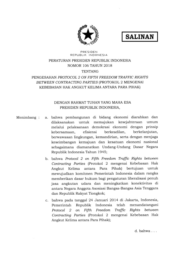 Peraturan Presiden Nomor 106 Tahun 2018