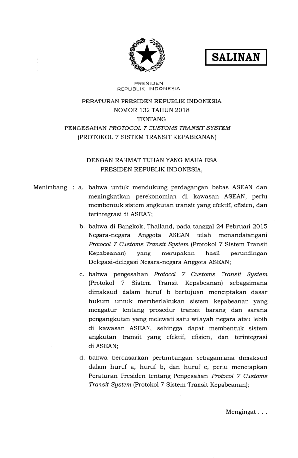 Peraturan Presiden Nomor 132 Tahun 2018