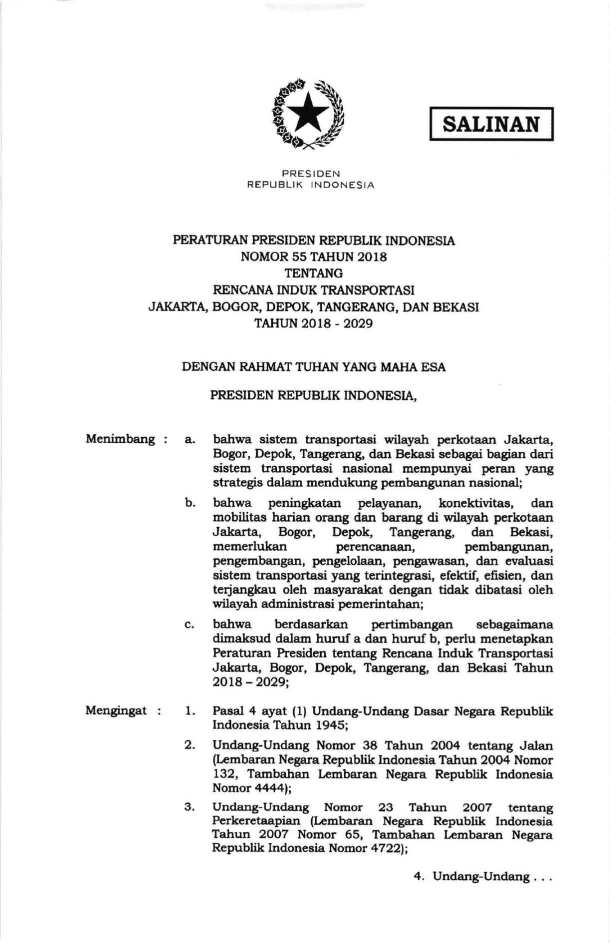 Peraturan Presiden Nomor 55 Tahun 2018