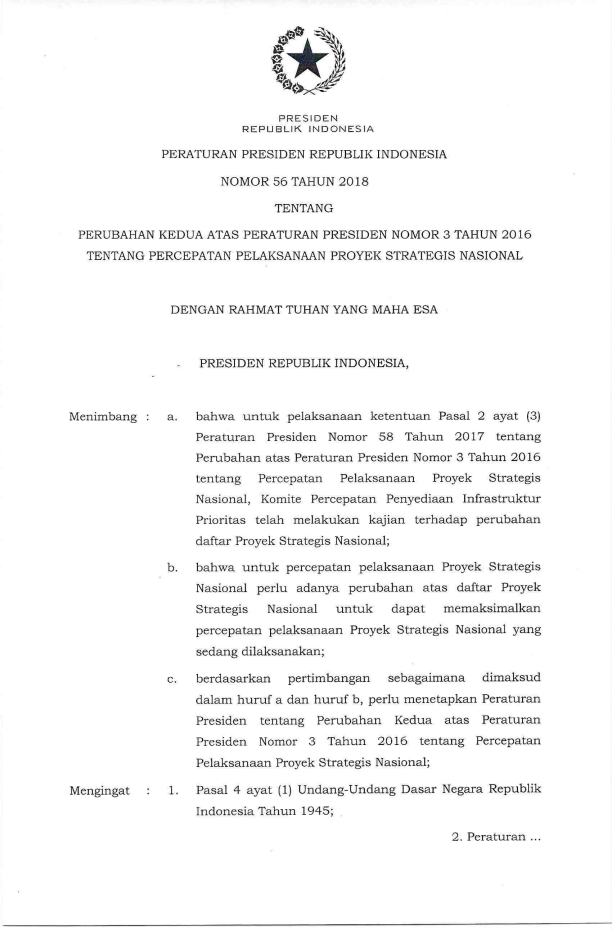 Peraturan Presiden Nomor 56 Tahun 2018