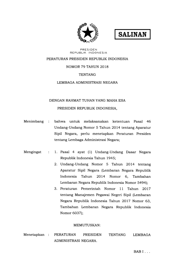 Peraturan Presiden Nomor 79 Tahun 2018