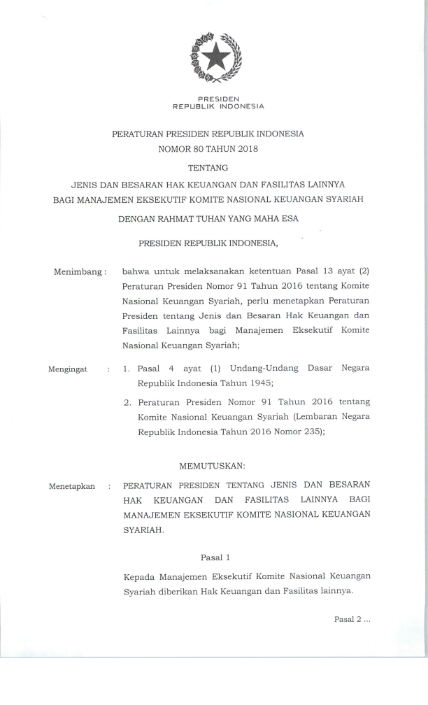 Peraturan Presiden Nomor 80 Tahun 2018
